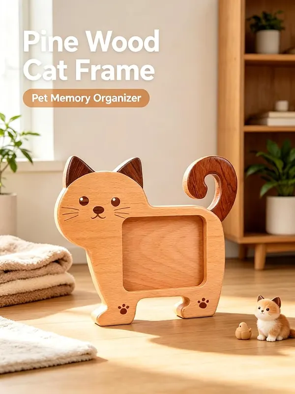 ChayWillow Cat Shaped Solid Wood Desktop Photo – Solid natural wood construction