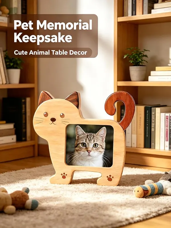ChayWillow Cat Shaped Solid Wood Desktop Photo – Heartfelt pet memorial keepsake