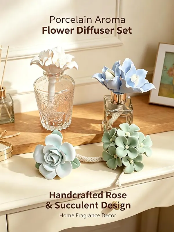 ChayWillow Handmade Ceramic Diffuser Flowers – Soft braided cotton wick cord