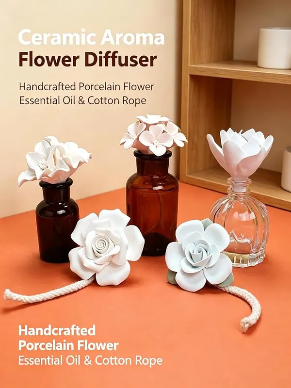 ChayWillow Handmade Ceramic Diffuser Flowers – Pairs with empty glass bottles