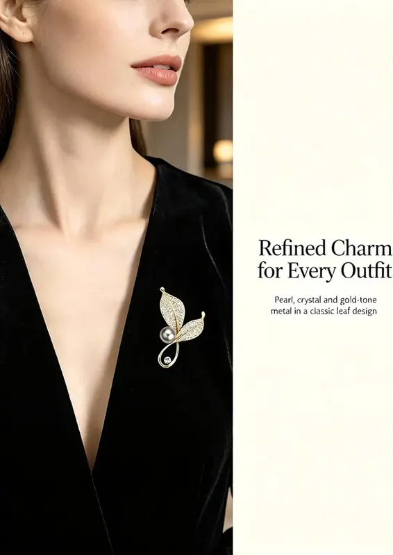 ChayWillow Leaf Pearl Brooch Pin – Smooth round pearl ornament