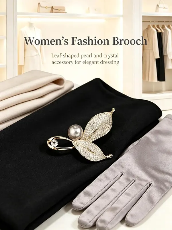 ChayWillow Leaf Pearl Brooch Pin – product photo 8 of 9
