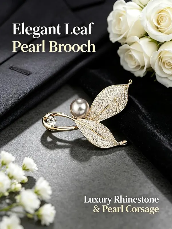 ChayWillow Leaf Pearl Brooch Pin – product photo 9 of 9