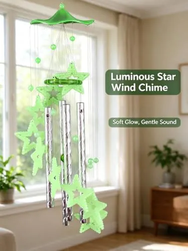 ChayWillow Luminous Acrylic Star Wind Chime Hanging – Absorbs daylight to glow at night