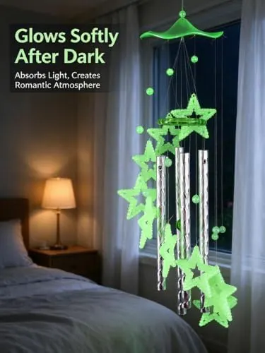 ChayWillow Luminous Acrylic Star Wind Chime Hanging – Polished metal tubes for gentle sounds