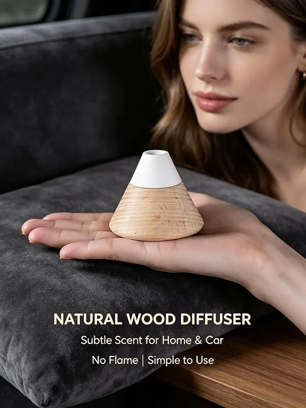ChayWillow Mini Volcano Diatomite Essential Oil Diffuser – White and natural brown finish