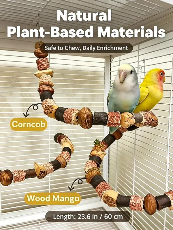 ChayWillow Natural Parrot Perch Chew Toy – Crafted from safe natural woods and nuts