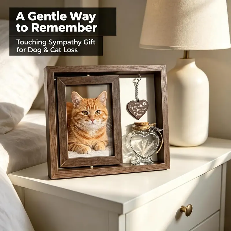 ChayWillow Pet Memorial Picture Frame – Heart-shaped glass keepsake bottle
