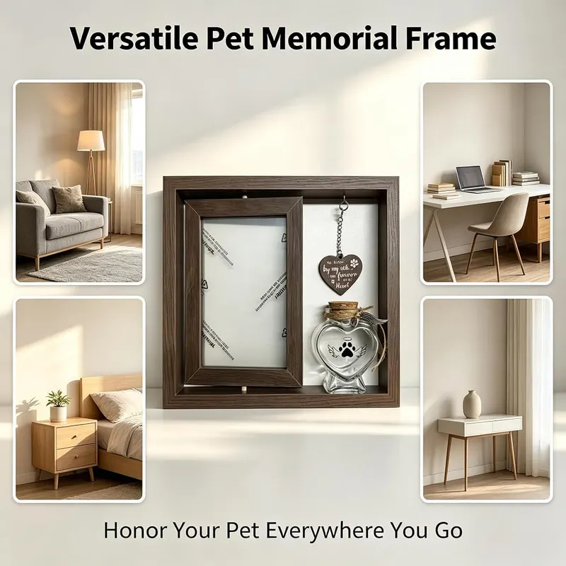 ChayWillow Pet Memorial Picture Frame – Blank tag and wooden heart pendant