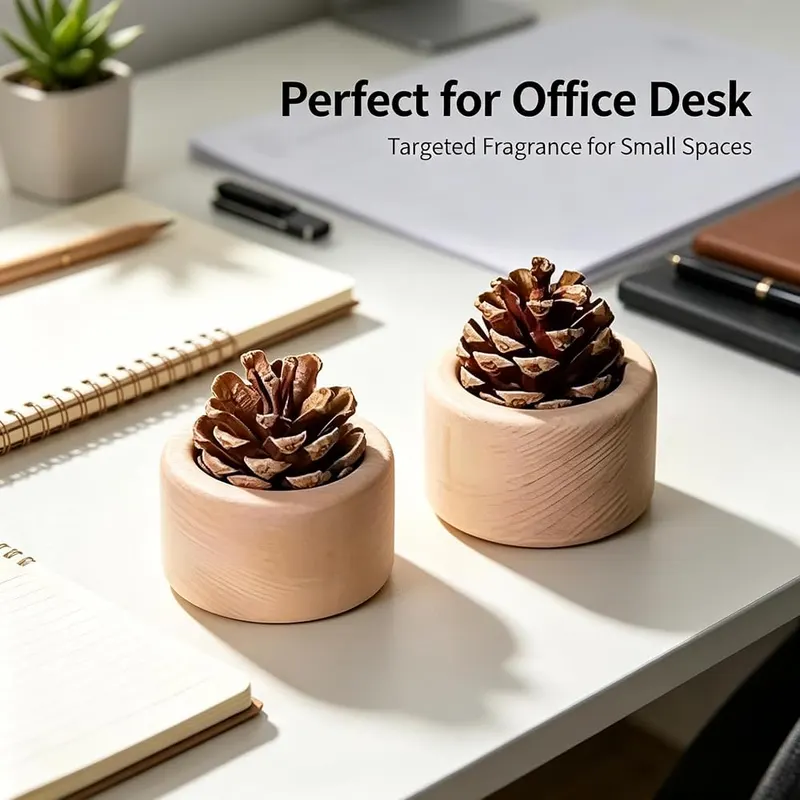 ChayWillow Pine Cone Passive Essential Oil Diffuser – Natural pine cones on solid wood