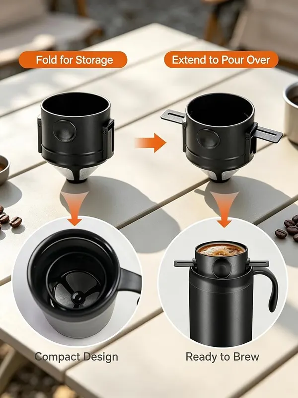 ChayWillow Portable Pour-Over Coffee Mug – Foldable stainless steel fine mesh filter