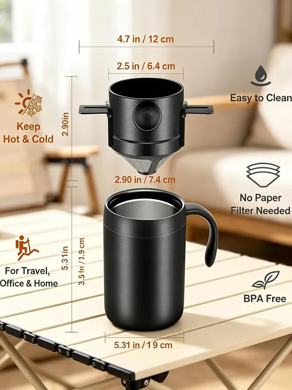 ChayWillow Portable Pour-Over Coffee Mug – Leakproof one-hand flip-top lid