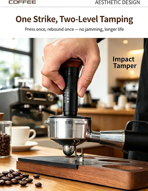 ChayWillow Spring-Loaded Espresso Tamper – Concentric threaded groove pattern