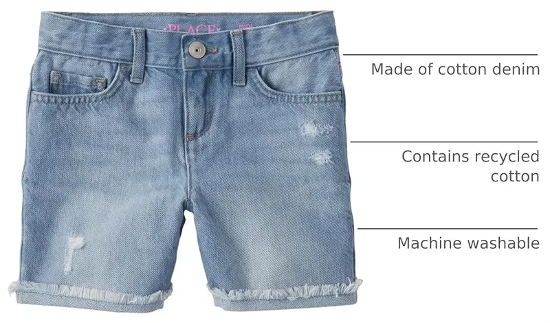 The Children’s Place Distressed Denim Midi Shorts – FABRIC — Made of 95% cotton/5% recycled cotton