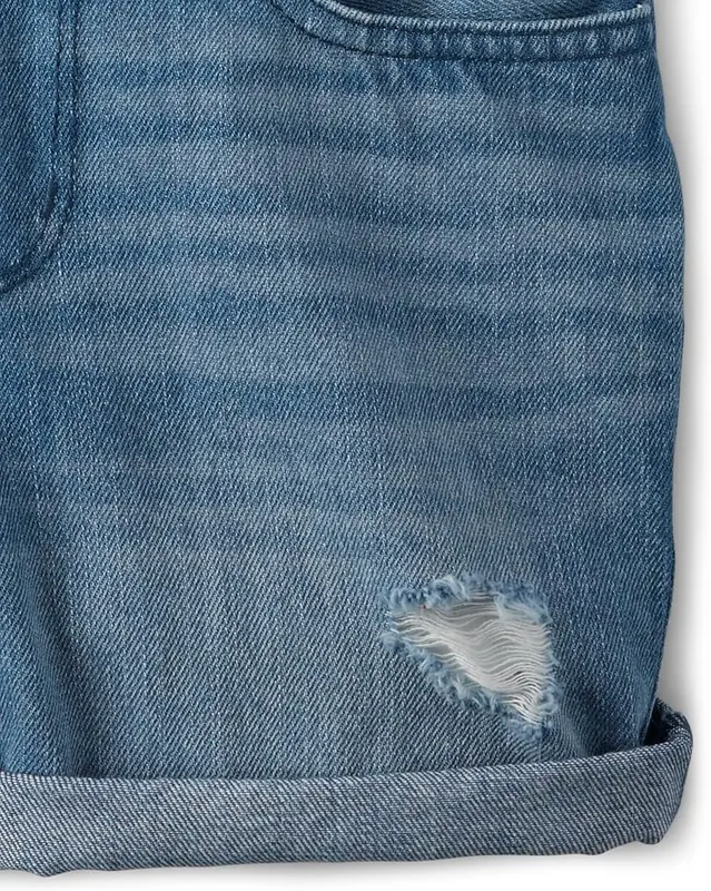 The Children’s Place Denim Shortall – DESIGN — Features rips, handsanding and whiskering at