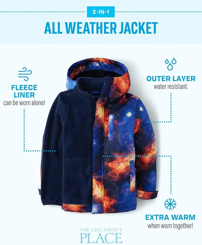 The Children’s Place and Toddler Heavy 3 in 1 – DESIGN — Outer jacket features adjustable elasticized no-snow