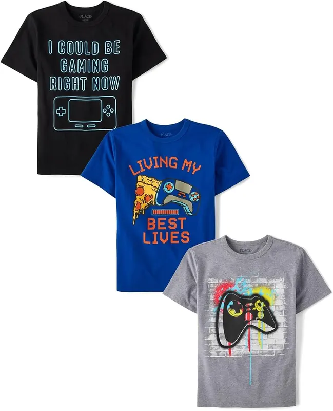The Children’s Place Boys,Gamer Short Sleeve Graphic T-Shirts,multipacks,Controller/Gaming/Best Life