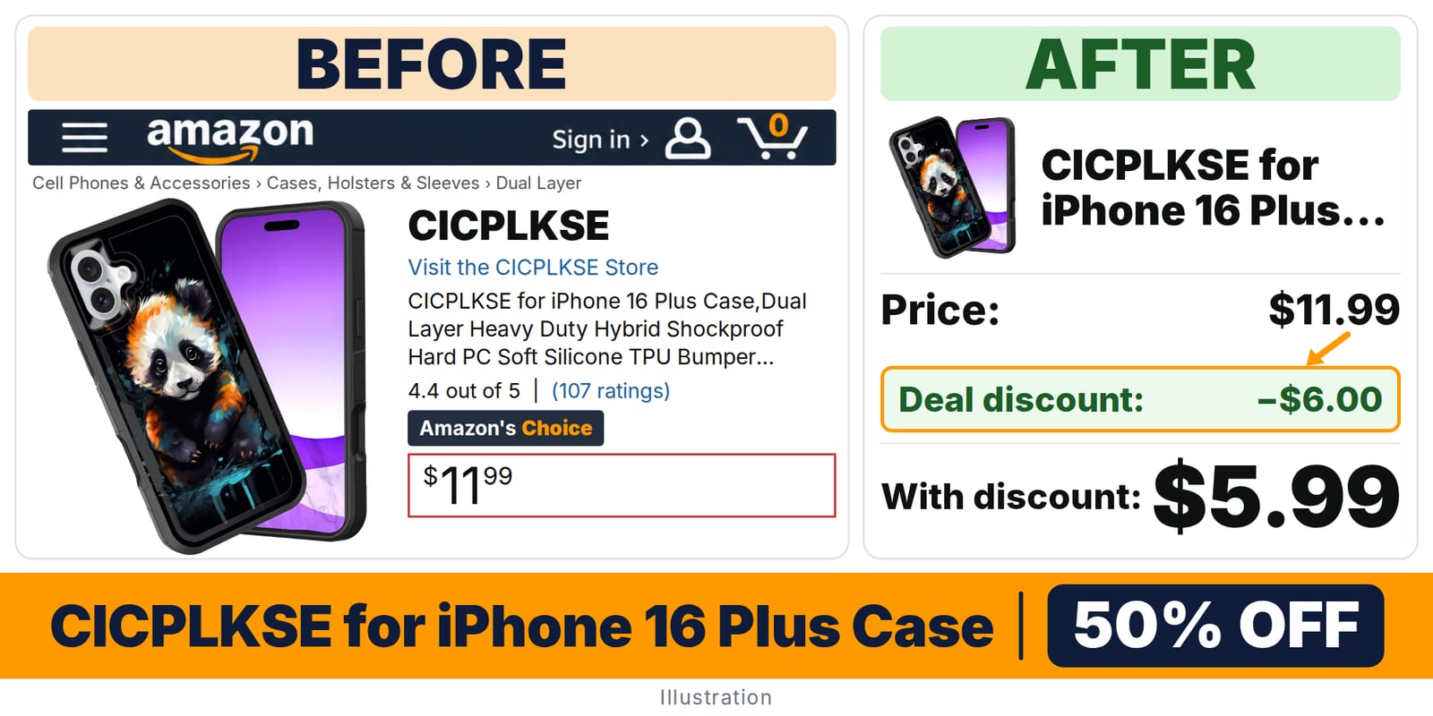 CICPLKSE for iPhone 16 Plus Case deal: before and after – 50% off on Amazon