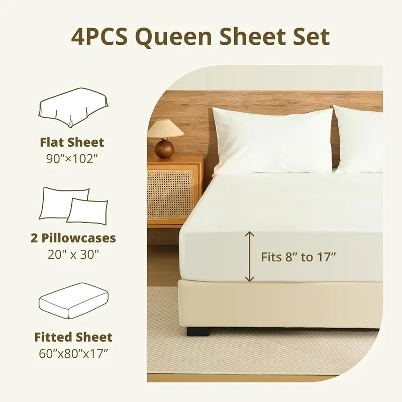 CieloCloud 100% Egyptian Long-Staple Cotton Queen Bed – Drawstring for a tight fit