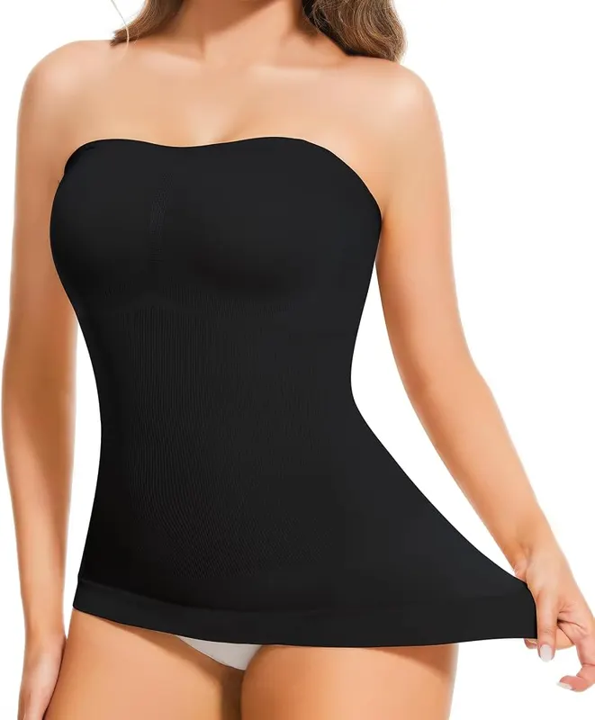 ciksob Strapless Shapewear Tank Top Black Large in Black