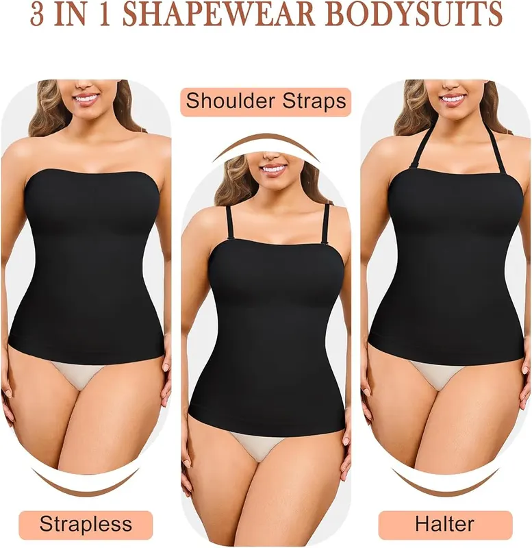 ciksob Strapless Shapewear Tank Top Black Large – Seamless slimming compression