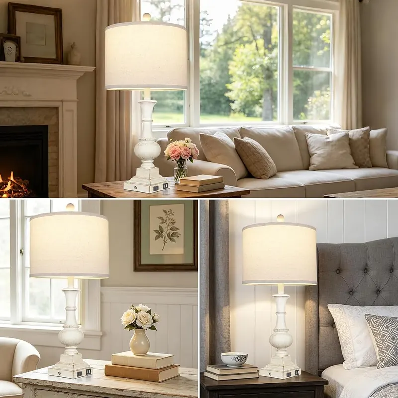 Cinkeda 26″ Farmhouse Table Lamps Set 3-Way Retro White – Set of 2 – product photo 8 of 9