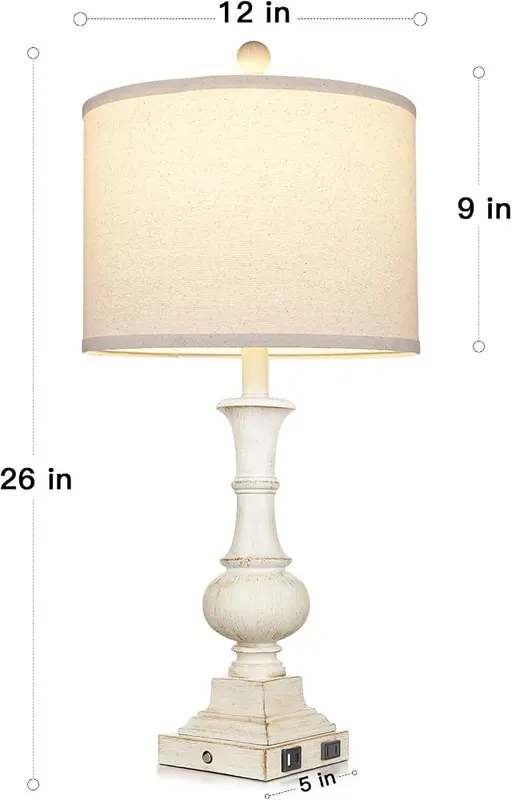 Cinkeda 26″ Farmhouse Table Lamps Set 3-Way Retro White – Set of 2 – product photo 9 of 9