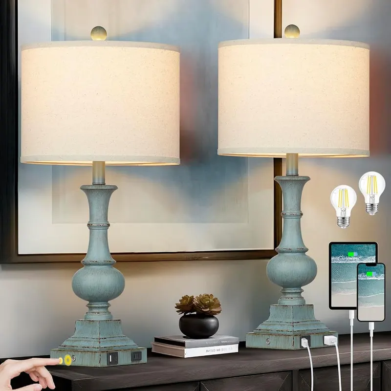 Cinkeda 26″ Farmhouse Table Lamps Set 3-Way