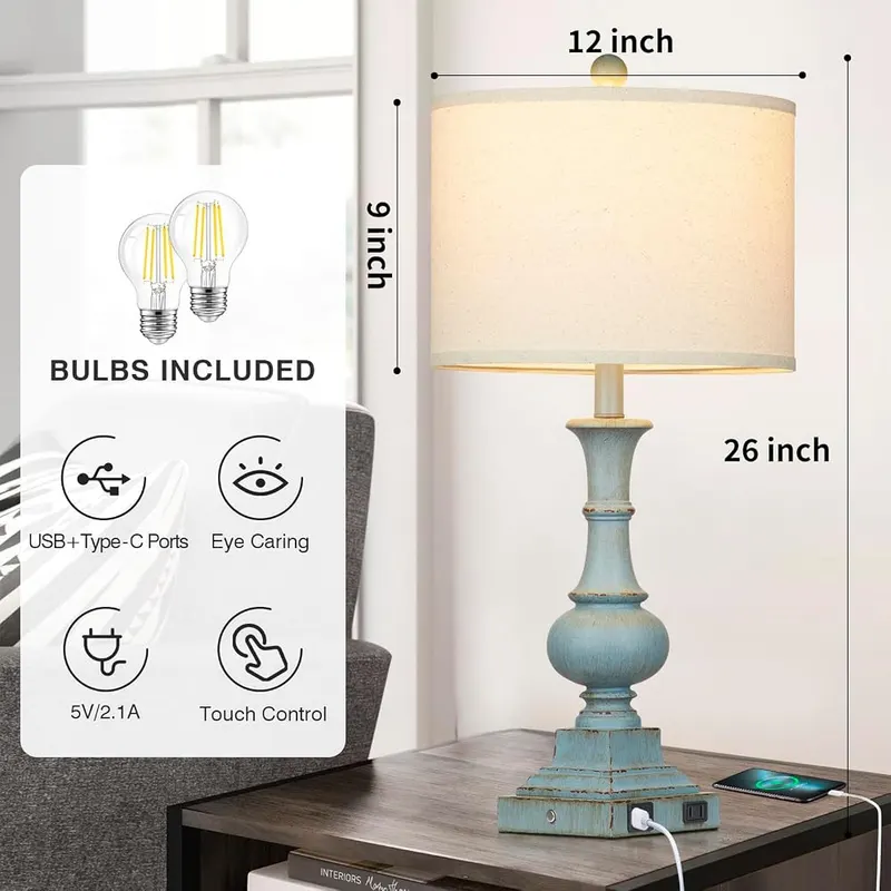 Cinkeda 26″ Farmhouse Table Lamps Set 3-Way – Set of two farmhouse table lamps
