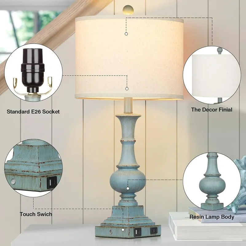 Cinkeda 26″ Farmhouse Table Lamps Set 3-Way – Three way touch dimming