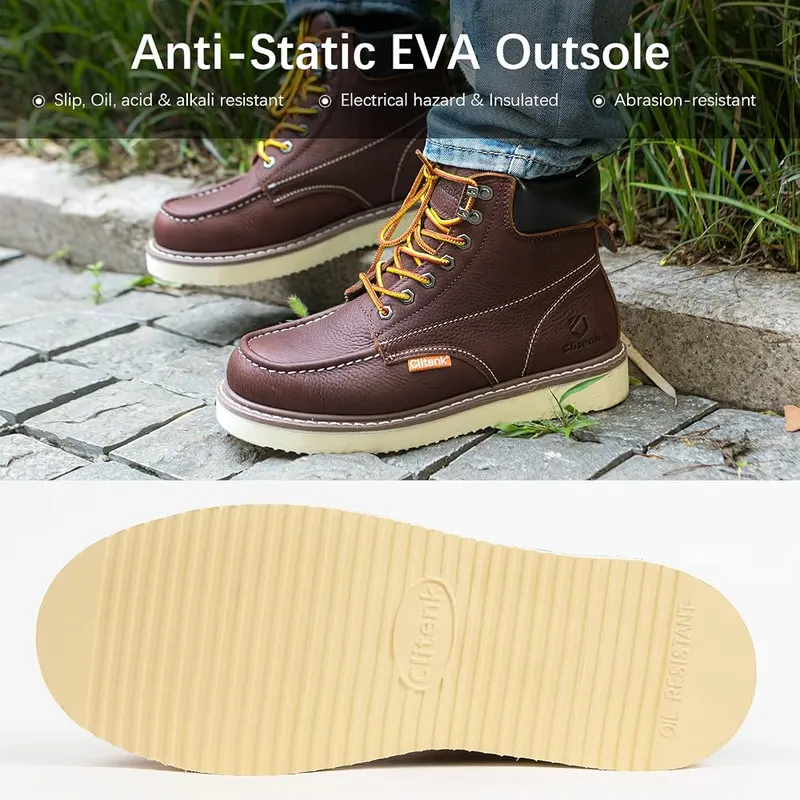 Clitenk Work Boots 6″ Moc Toe – Non-Slip & Abrasion-Resistant Outsole