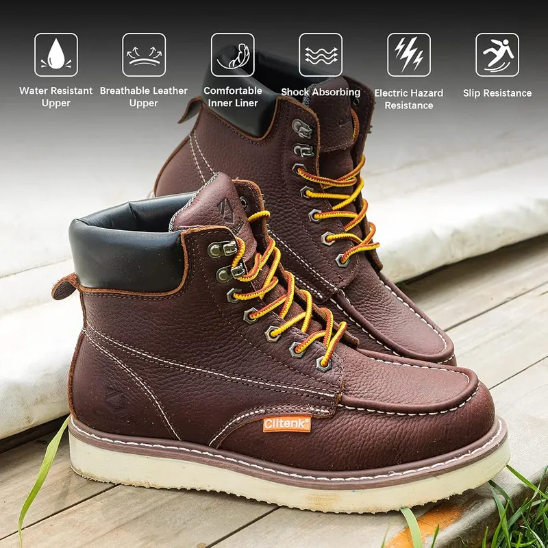 Clitenk Work Boots 6″ Moc Toe – Memory Foam Insole