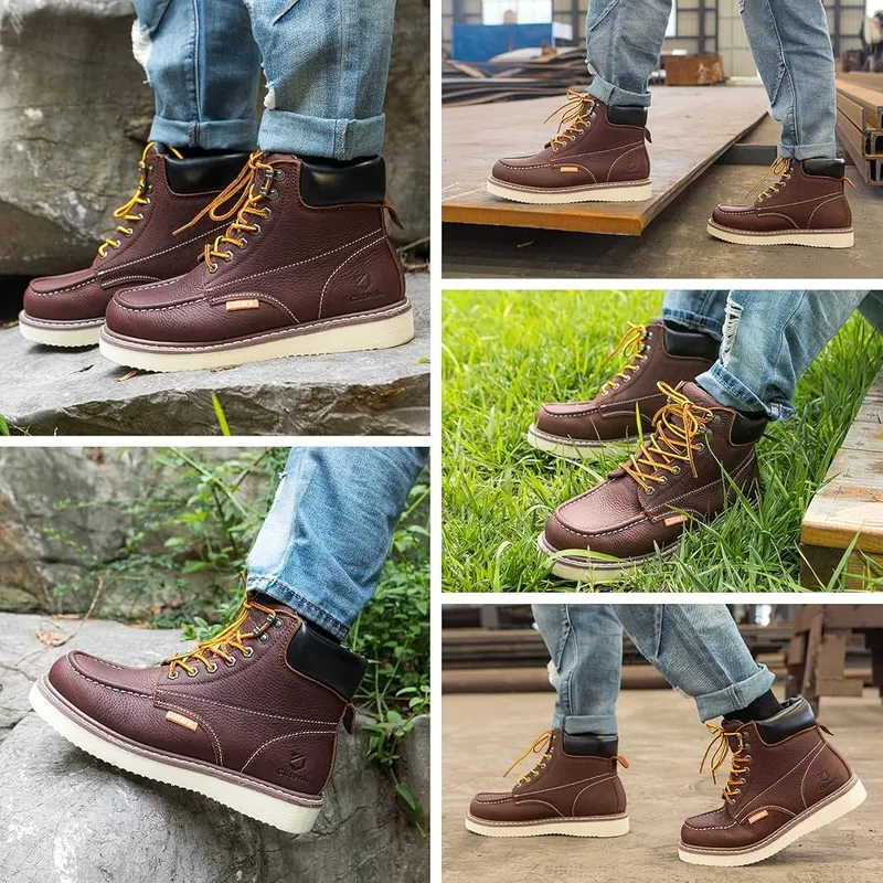 Clitenk Work Boots 6″ Moc Toe – IDEAL GIFTS & 6 Months Guarantee