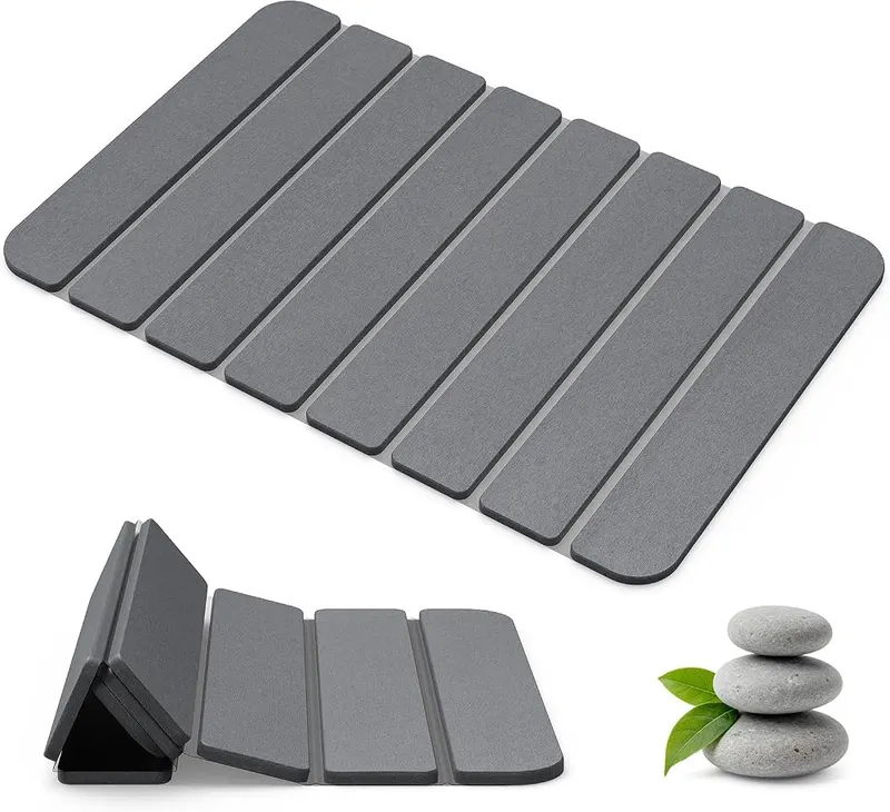 Closefriend Foldable Stone Bath Mat in Grey