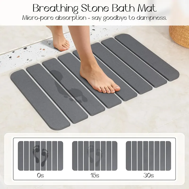 Closefriend Foldable Stone Bath Mat – Textured stripes with rubber base
