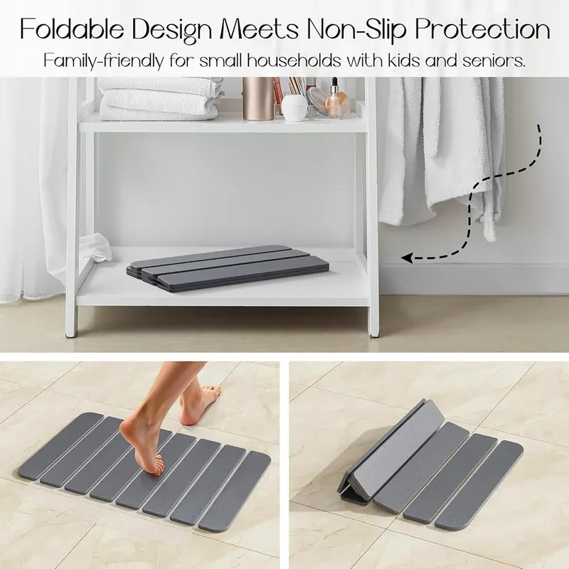 Closefriend Foldable Stone Bath Mat – Grey, 23.6 by 15.5 inches