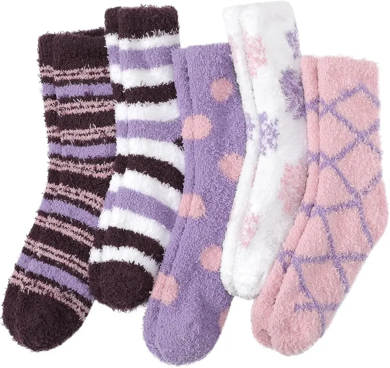 Clothirily Fuzzy Socks Purple A, 5 Pairs, 6-10 in Purple A, 5 Pairs, 6-10