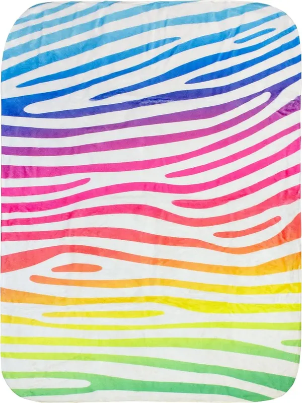 College Covers Everything Comfy Zebra Print Decorative Throw in Zebra Rainbow Gradient/White