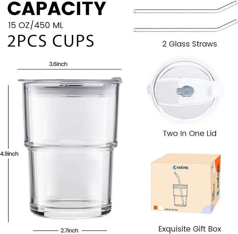 Colnic 2PCS Glass Cups – Handy two piece glassware set
