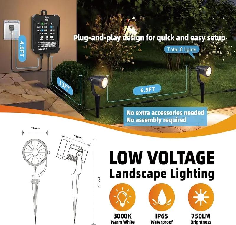 COLOER 8Pack 5W Landscape Lighting Kit – Eight 5W cast aluminum spotlights