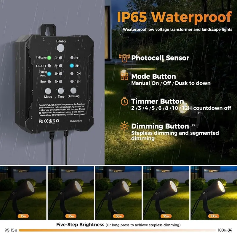COLOER 8Pack 5W Landscape Lighting Kit – Five dimming levels with setting memory