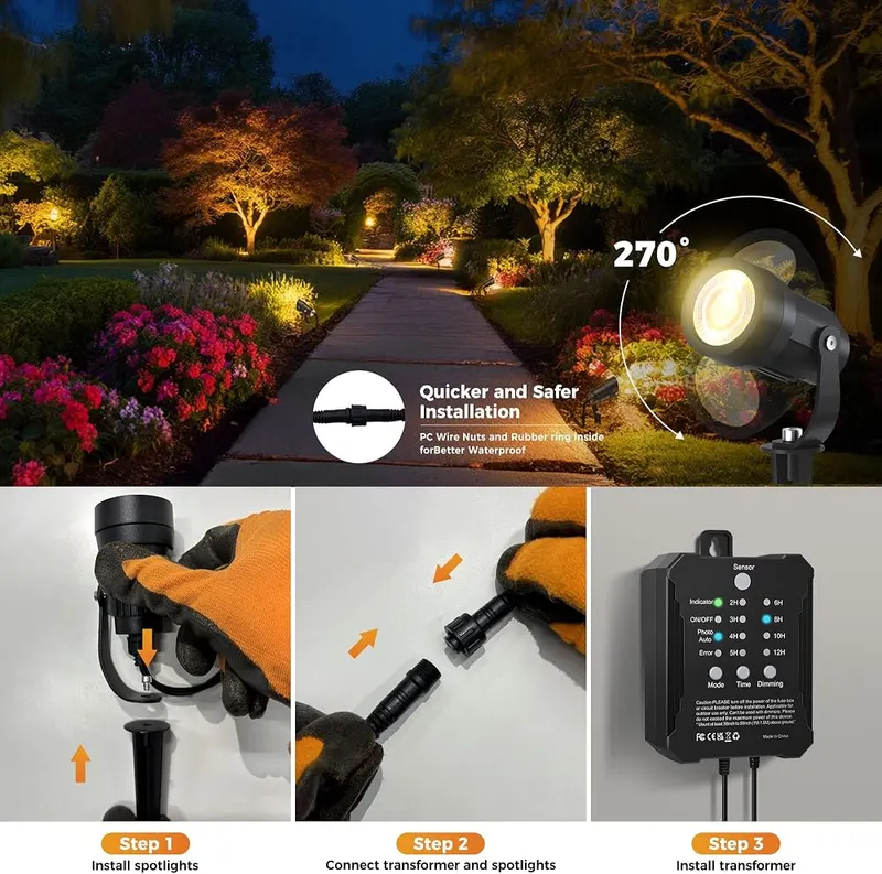 COLOER 8Pack 5W Landscape Lighting Kit – 750-lumen 3000K warm white output