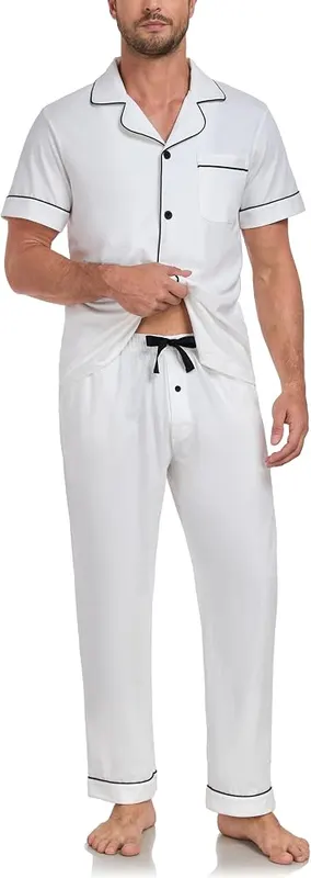 COLORFULLEAF Men’s Pajama Sets 100% Cotton Short