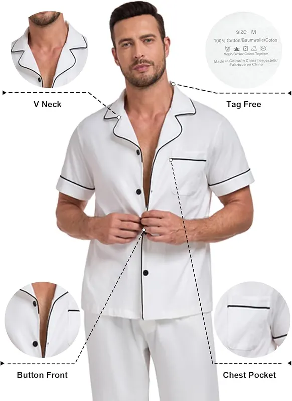COLORFULLEAF Men’s Pajama Sets 100% Cotton Short – Long Lounge Pants