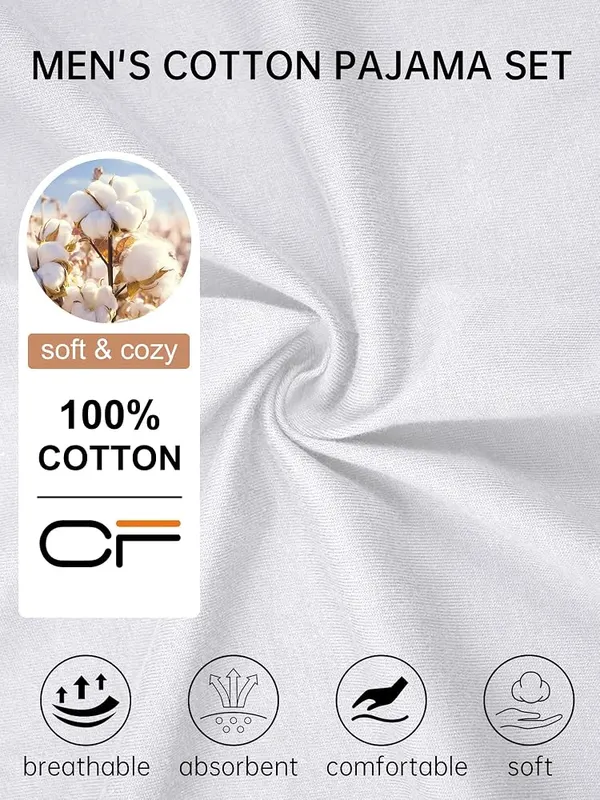 COLORFULLEAF Men’s Pajama Sets 100% Cotton Short – Care Instructions