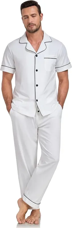 COLORFULLEAF Men’s Pajama Sets 100% Cotton Short – product photo 7 of 8