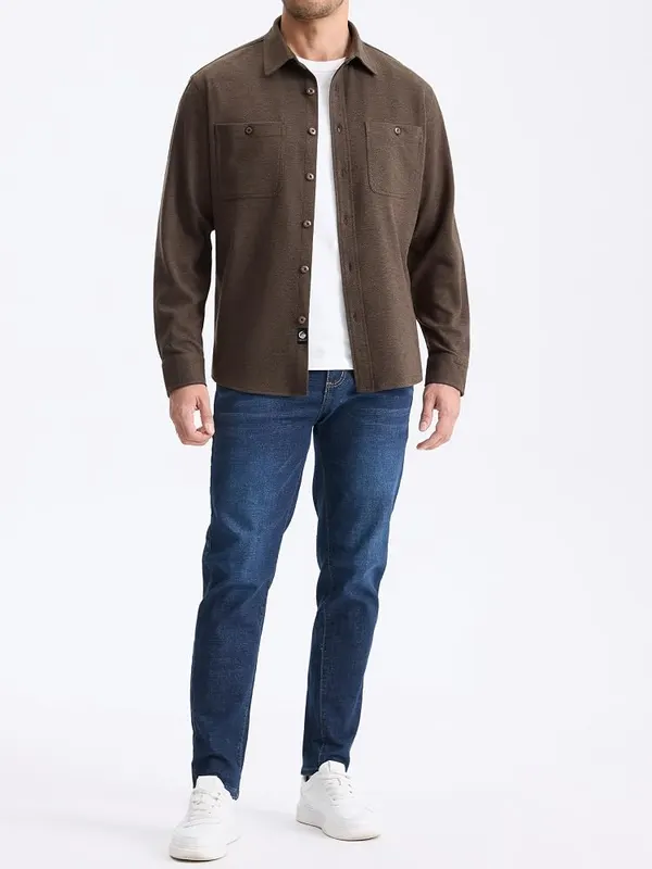 Comdecevis Mens Long Sleeve Shacket Camisas para Brown – Relaxed tailored fit balances comfort and shape