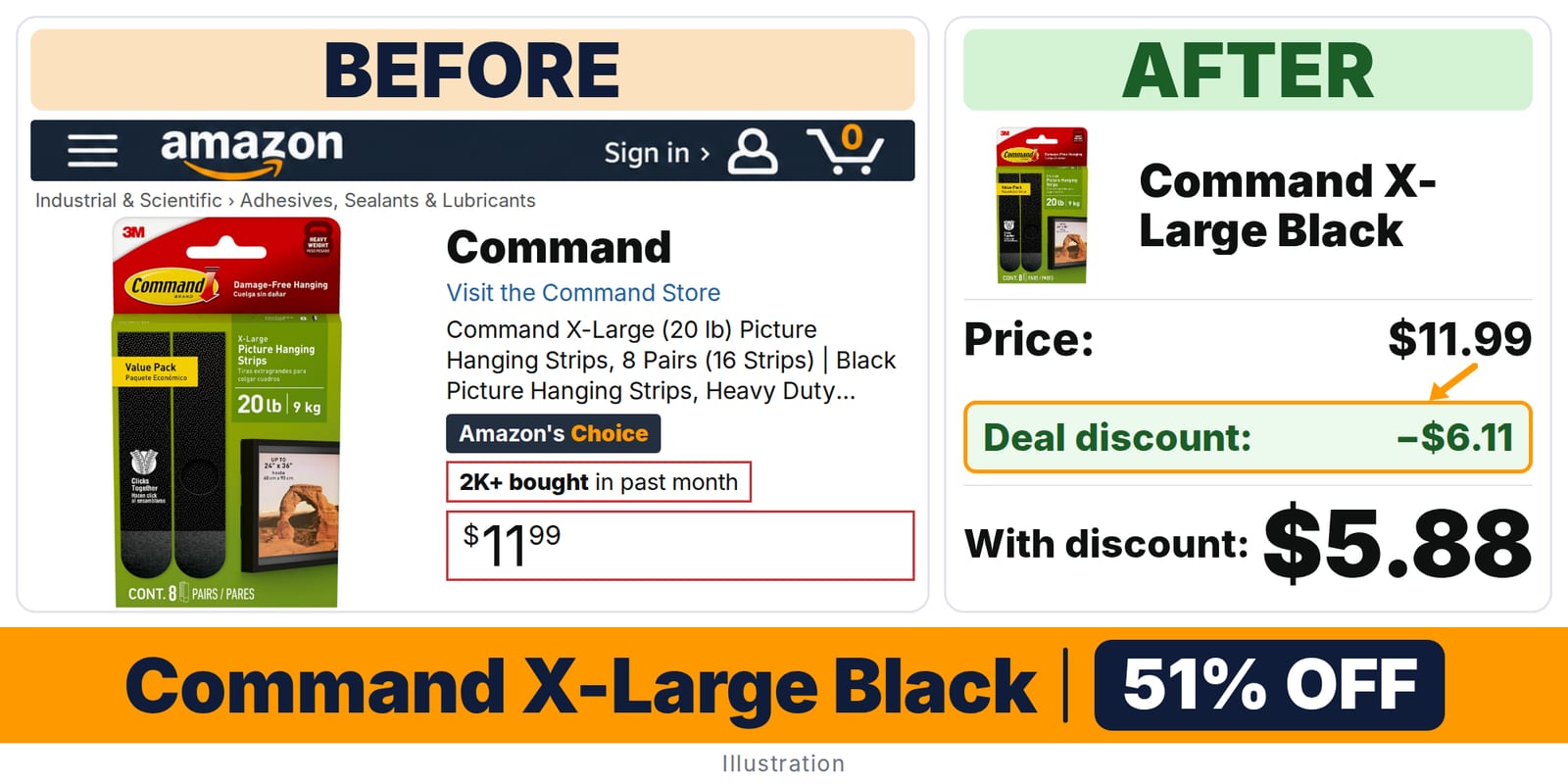 Command X-Large Black deal: before and after – 51% off on Amazon