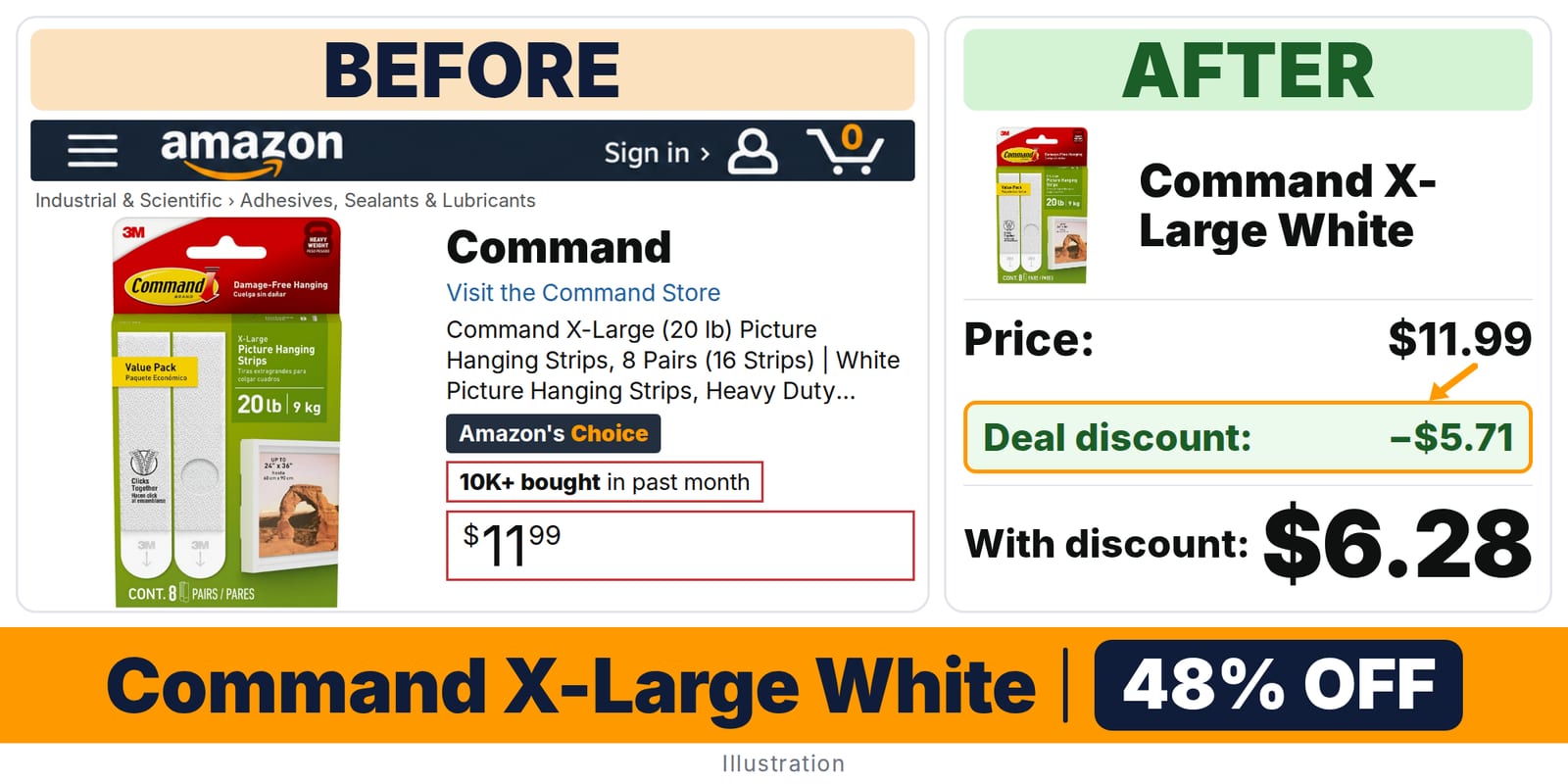 Command X-Large White deal: before and after – 48% off on Amazon