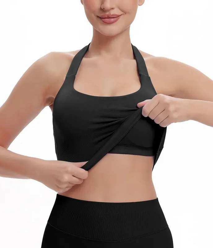 Comper Halter Workout Tops – Versatile black color option
